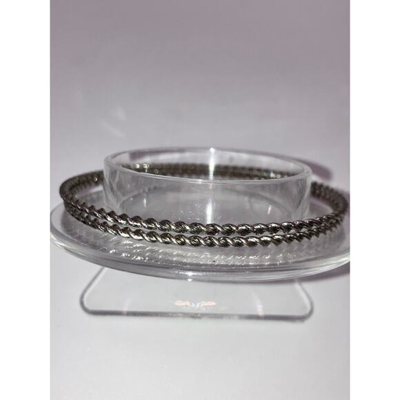 NWOT! Two Twisting Silver-Tone 2 7/8" Bangle Bracelets! - Picture 3 of 8